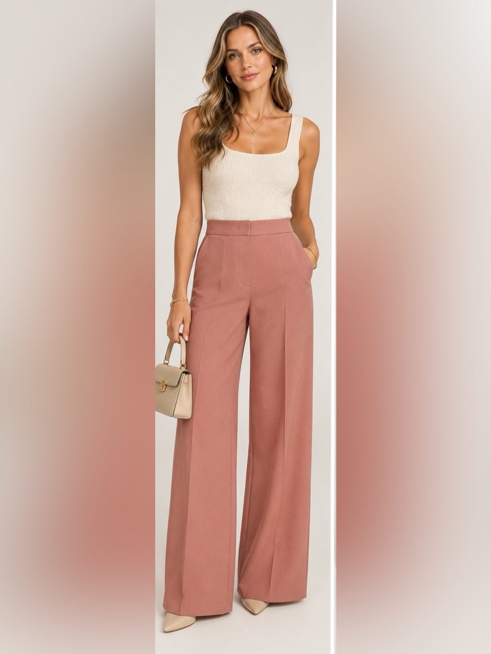 MaxMara high wasted raw hem light pink trousers